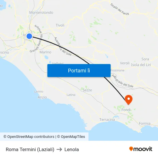 Roma Termini (Laziali) to Lenola map