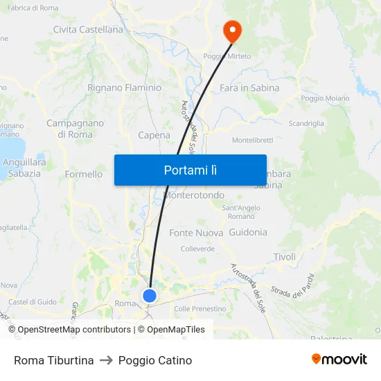 Roma Tiburtina to Poggio Catino map