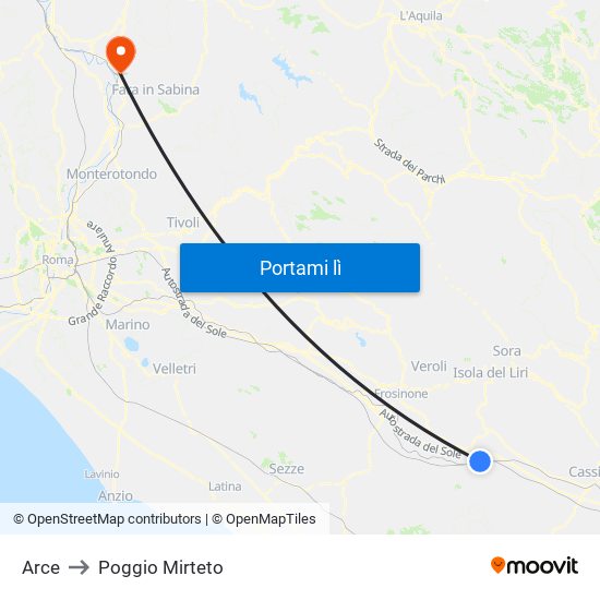 Arce to Poggio Mirteto map