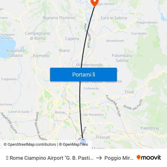 ✈ Rome Ciampino Airport "G. B. Pastine" (Cia) to Poggio Mirteto map