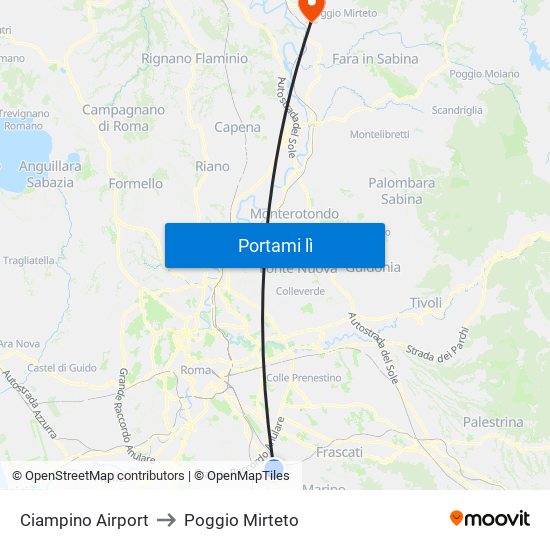 Ciampino Airport to Poggio Mirteto map