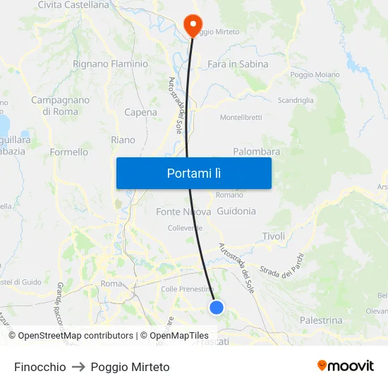 Finocchio to Poggio Mirteto map
