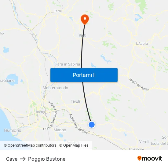 Cave to Poggio Bustone map
