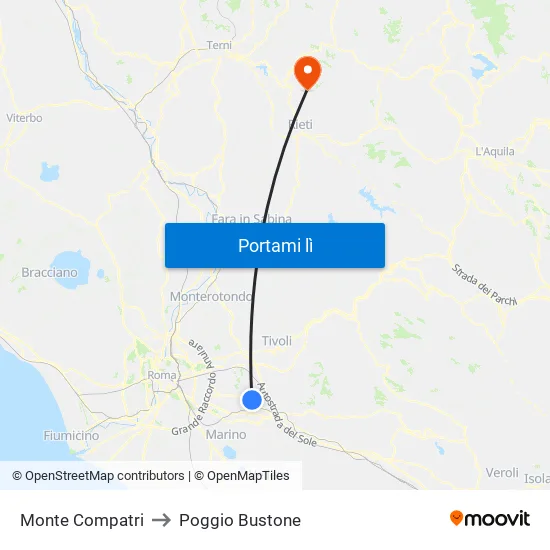 Monte Compatri to Poggio Bustone map
