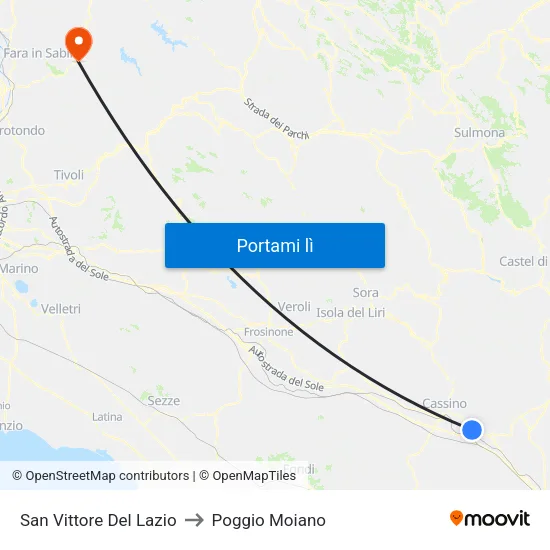 San Vittore Del Lazio to Poggio Moiano map