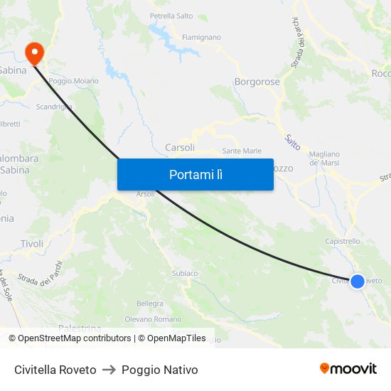 Civitella Roveto to Poggio Nativo map