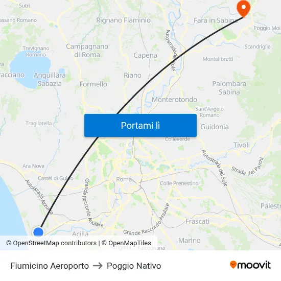 Fiumicino Aeroporto to Poggio Nativo map