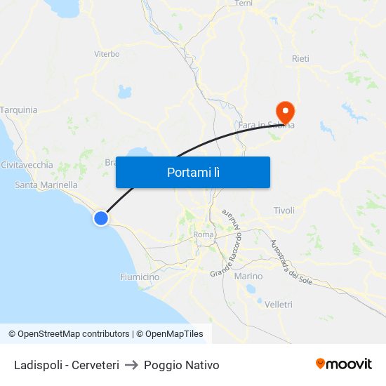 Ladispoli - Cerveteri to Poggio Nativo map