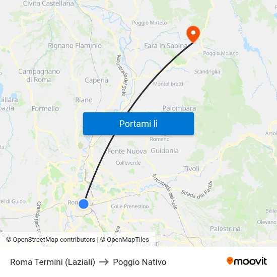 Roma Termini (Laziali) to Poggio Nativo map