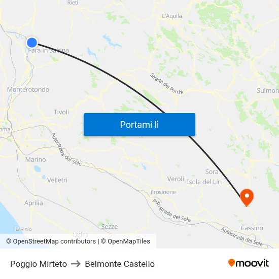 Poggio Mirteto to Belmonte Castello map