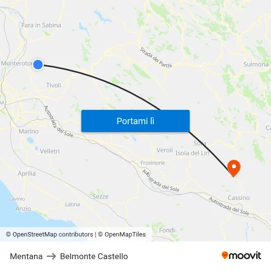 Mentana to Belmonte Castello map
