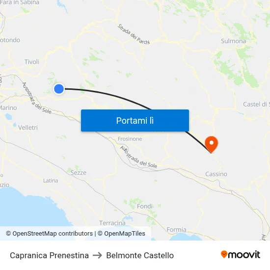 Capranica Prenestina to Belmonte Castello map