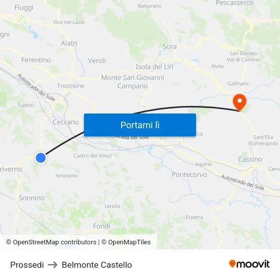 Prossedi to Belmonte Castello map