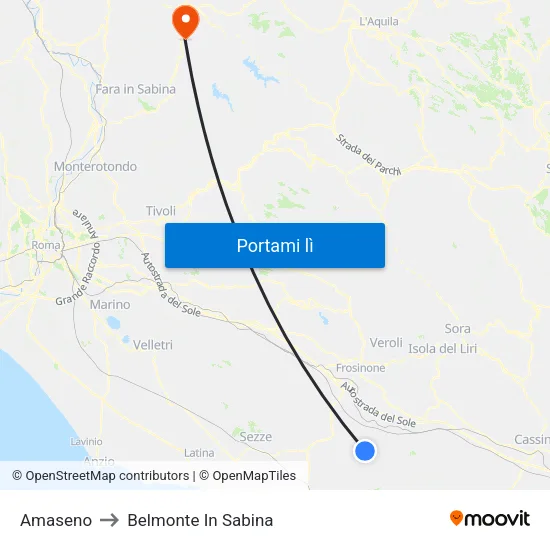 Amaseno to Belmonte In Sabina map