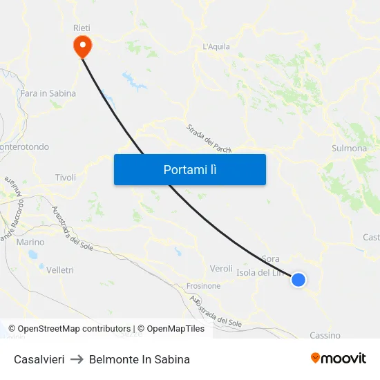 Casalvieri to Belmonte In Sabina map