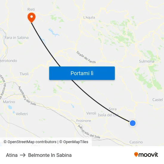Atina to Belmonte In Sabina map
