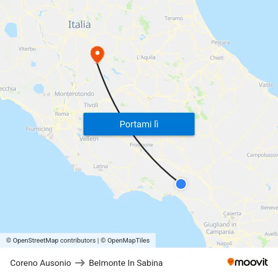 Coreno Ausonio to Belmonte In Sabina map