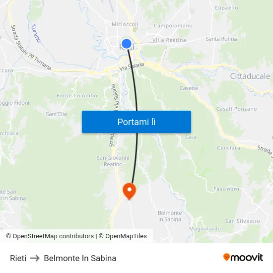 Rieti to Belmonte In Sabina map