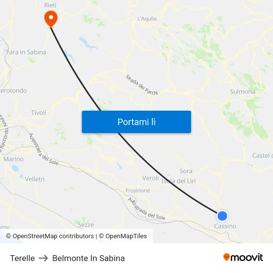 Terelle to Belmonte In Sabina map
