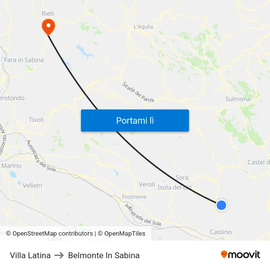 Villa Latina to Belmonte In Sabina map