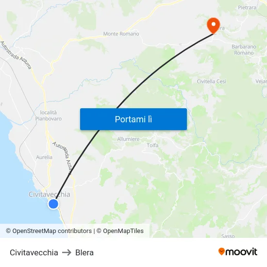 Civitavecchia to Blera map