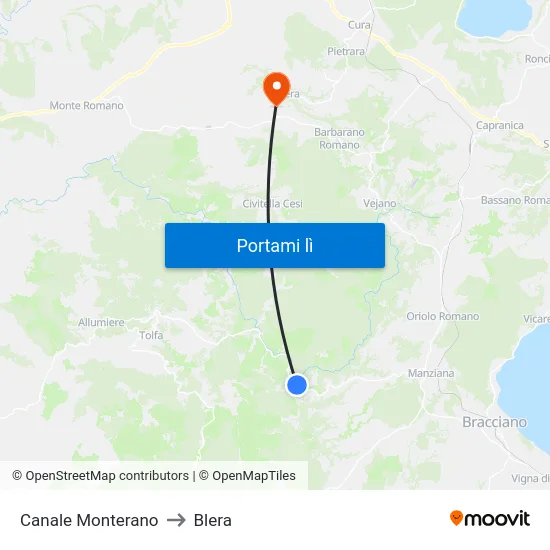 Canale Monterano to Blera map