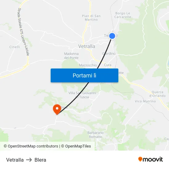 Vetralla to Blera map