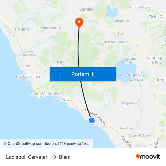 Ladispoli-Cerveteri to Blera map
