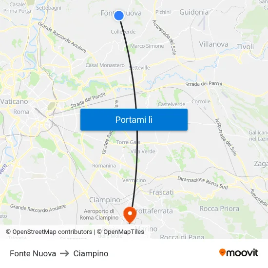 Fonte Nuova to Ciampino map