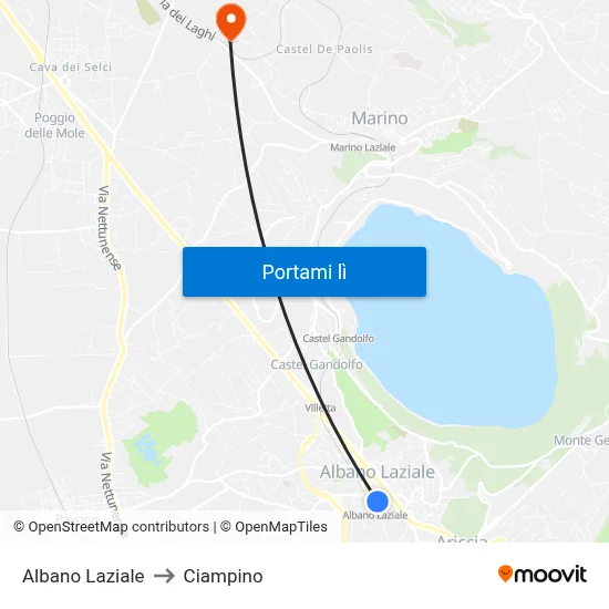 Albano Laziale to Ciampino map