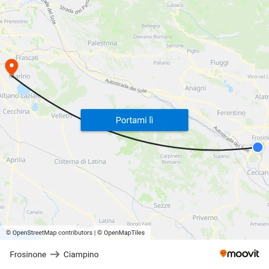 Frosinone to Ciampino map