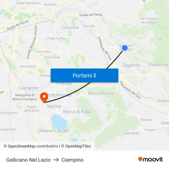 Gallicano Nel Lazio to Ciampino map