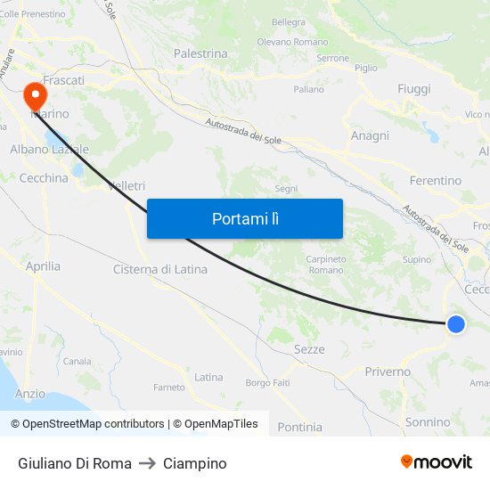 Giuliano Di Roma to Ciampino map