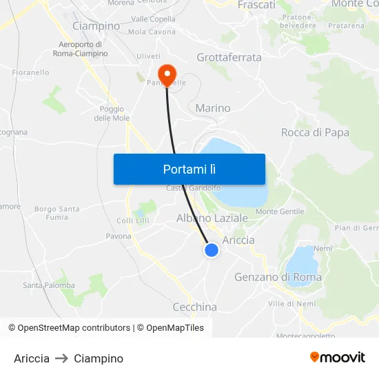 Ariccia to Ciampino map