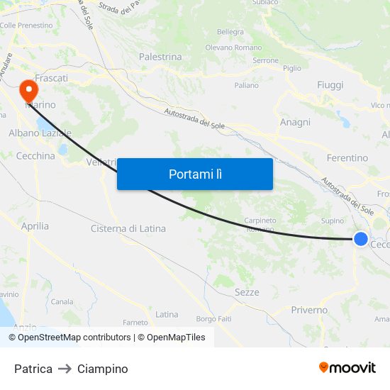 Patrica to Ciampino map