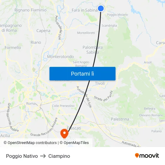 Poggio Nativo to Ciampino map