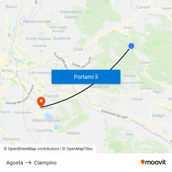 Agosta to Ciampino map