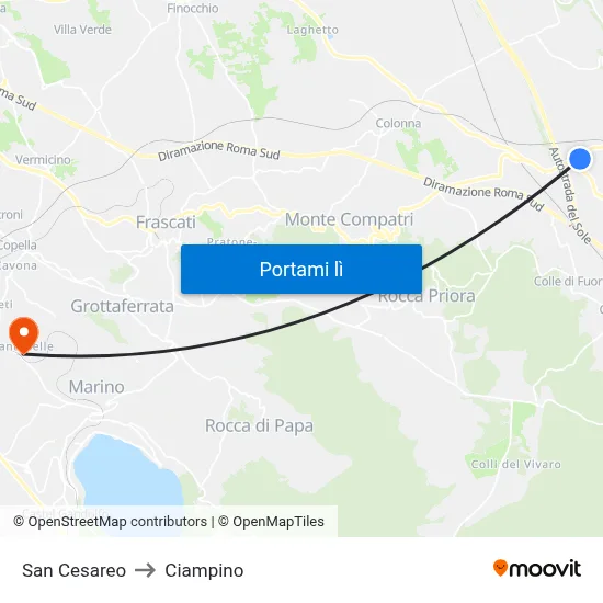 San Cesareo to Ciampino map