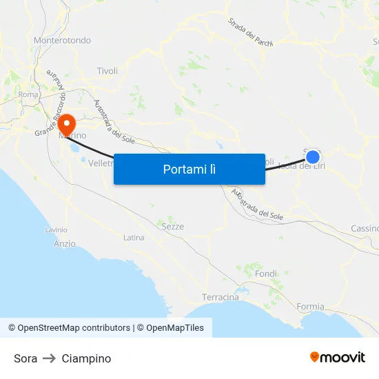 Sora to Ciampino map