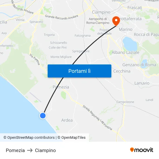 Pomezia to Ciampino map