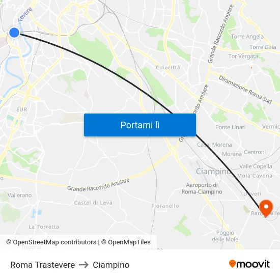 Roma Trastevere to Ciampino map