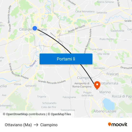 Ottaviano (Ma) to Ciampino map