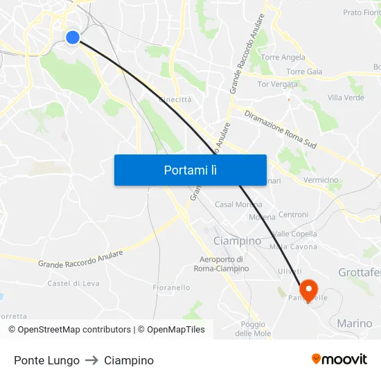 Ponte Lungo to Ciampino map