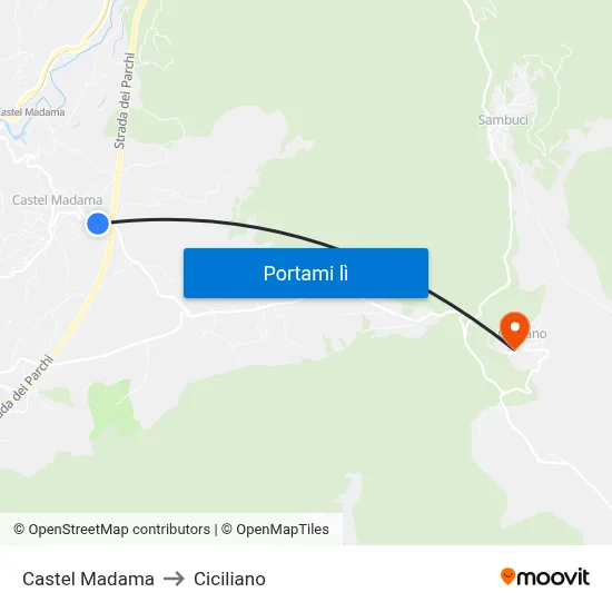 Castel Madama to Ciciliano map