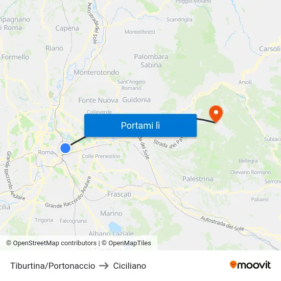 Tiburtina/Portonaccio to Ciciliano map
