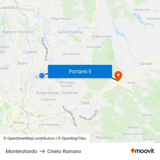 Monterotondo to Cineto Romano map