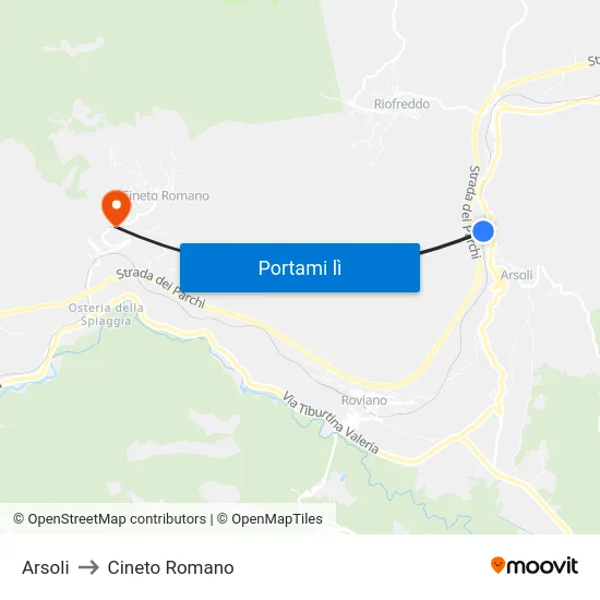 Arsoli to Cineto Romano map
