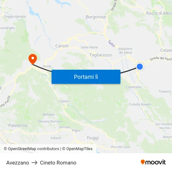 Avezzano to Cineto Romano map