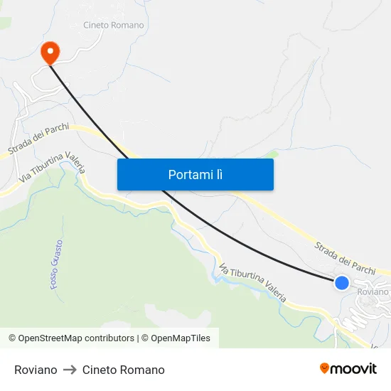 Roviano to Cineto Romano map