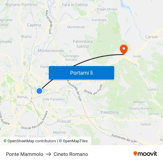 Ponte Mammolo to Cineto Romano map